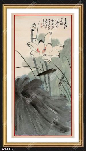 Tranh hoa sen thư pháp đẹp