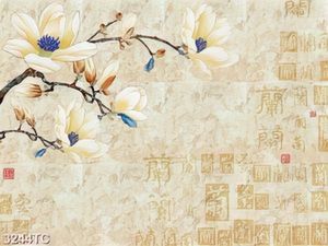 Tranh hoa mộc lan và chữ thư pháp