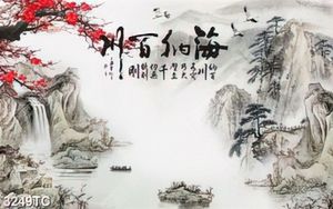Tranh hoa đào và cảnh phong thủy