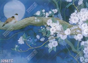 Tranh hoa mai và chim đậu trên cây