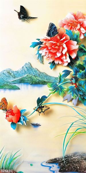 Tranh hoa mẫu đơn khổ dọc