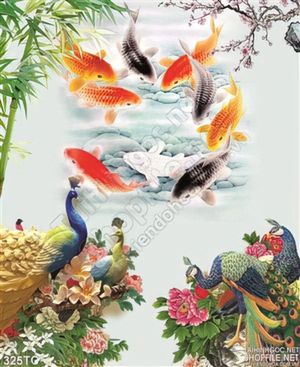 Tranh chim công và cá chép