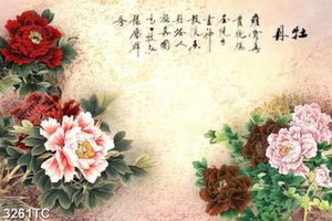 Tranh hoa mẫu đơn thư pháp