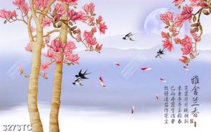 Tranh cây hoa mộc lan và thư pháp