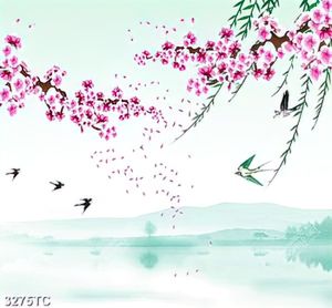 Tranh hoa đào và nền phong cảnh đẹp