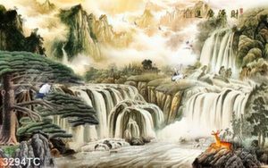 Tranh cây tùng và núi thác