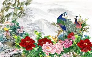 Tranh chim công và hoa mẫu đơn