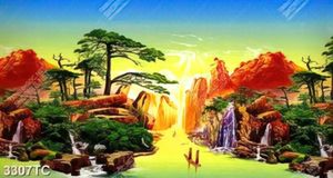 Tranh sơn dầu thác nước và thuyền trên sông