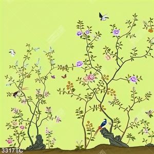 Tranh hoa hồng và chim in dán tường