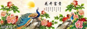 Tranh hoa mẫu đơn và chim công khổ ngang