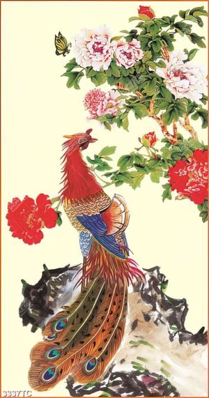 Tranh khổng tước và hoa mẫu đơn