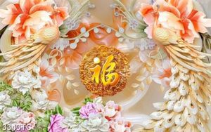 Tranh đôi chim công nền giả ngọc
