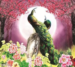 Tranh đôi chim công dưới ánh trăng mùa xuân