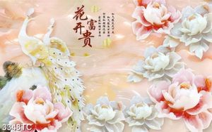 Tranh 3D giả ngọc công và hoa mẫu đơn