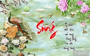 Tranh chim công giả ngọc 3d chữ thư pháp sống