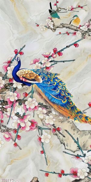 Tranh chim công trên cây đào in chất lượng cao