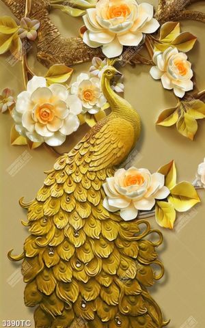 Tranh 3D chim công vàng