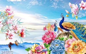 Tranh hoa mẫu đơn và chim công