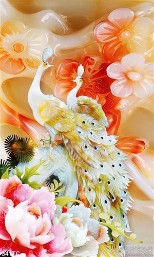 Tranh chim công khổ dọc giả ngọc