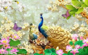 Tranh đôi chim công và hoa Sen