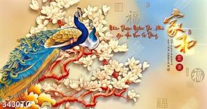 Tranh chim công trên cành hoa mộc lan