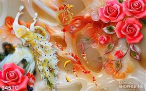 Tranh chim công hoa hồng 3d giả ngọc đẹp