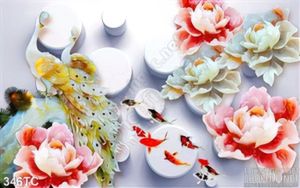 Tranh chim công 3d và hoa mẫu đơn in uv giả ngọc