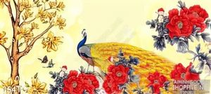 Tranh chim công đuôi vàng đẹp ấn tượng