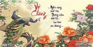 Tranh chim công vợ chồng psd in uv