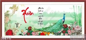 Tranh chim công xuân và bộ lông màu xanh