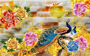 Tranh chim công 3d hoa mạ vàng đẹp ấn tượng