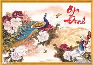 Tranh chim công gia đình vẽ tay ấn tượng 3d