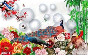 Tranh chim công và dàn hoa mẫu đơn đẹp