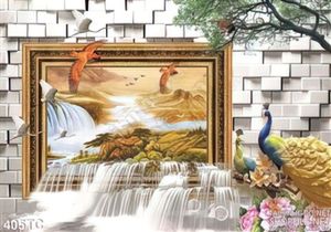 Tranh chim công và thác nước lớn đẹp