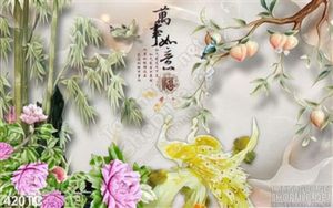 Tranh chim công màu vàng và quả đào giả ngọc 3d