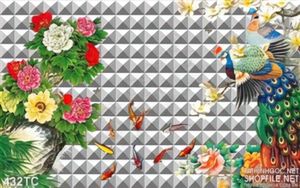 Tranh chim công 3d đẹp và cá chép koi