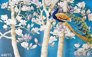 Tranh chim công đậu trên ngọn cây giả ngọc đẹp
