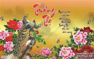Tranh chim công trường thọ và hoa mẫu đơn in uv