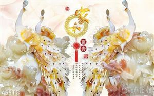 Tranh chim công bên cửa sổ và hoa mẫu đơn