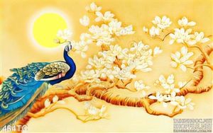 Tranh chim công đứng trên cành cây psd