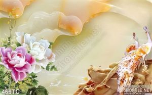 Tranh chim công hoa mẫu đơn giả ngọc 3d
