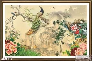Tranh chim công sơn dầu vẽ tay nghệ thuật