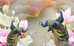 Tranh chim công 3d giả ngọc ấn tượng đẹp