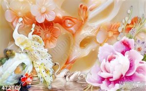 Tranh chim công màu trắng giả ngọc đẹp