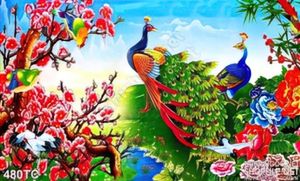 Tranh chim công khu vườn rực rỡ