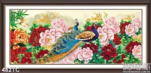 Tranh chim công hoa mẫu đơn