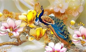 Tranh chim công 3d giả ngọc cành cây