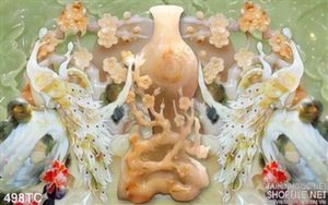 Tranh chim công 3d giả ngọc và bình hoa