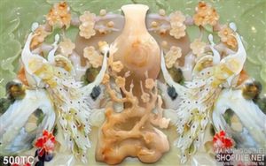 Tranh chim công bình hoa 3d giả ngọc in uv
