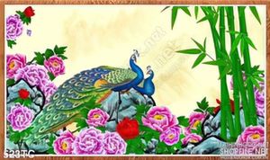 Tranh chim công và cây tre in psd